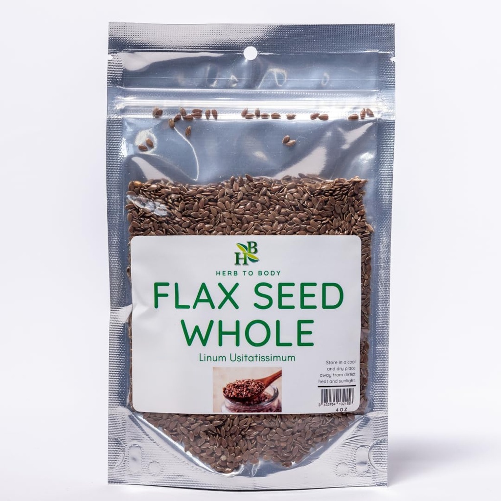 Herb To Body Flax Seed Whole - Linum Usitatissimum - Wildcrafted - 4 onças