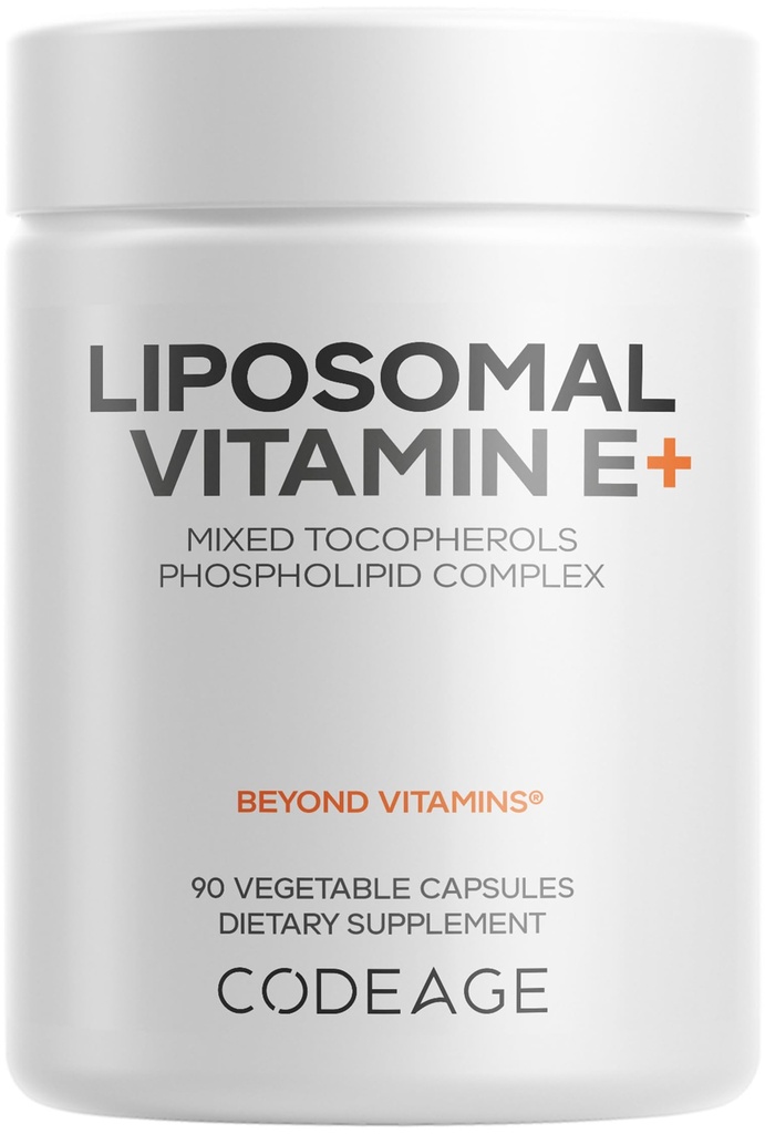 Codeage Suplemento de vitamina E lipossómica - Todos os Tocoferóis Vitamina E - Fonte de 3 meses - Tocoferóis alfa, Beta, Gama e Delta - Tocoferóis lipossómicos mistos - Não-GMO Fosfolipídio - 90 Cápsulas