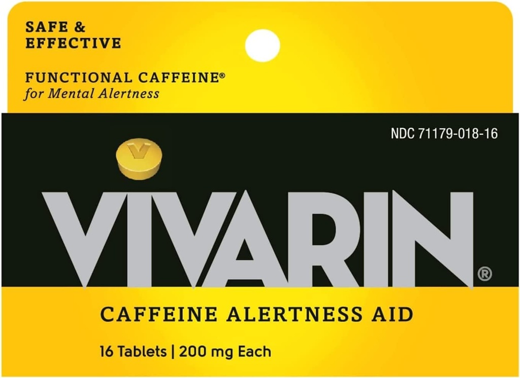 Vivarin, comprimidos de cafeína, 200mg de cafeína em cada comprimido, de forma segura e eficaz ajuda você a ficar acordado, ajuda de alerta, suplemento de energia, 16 comprimidos - 5 embalagens