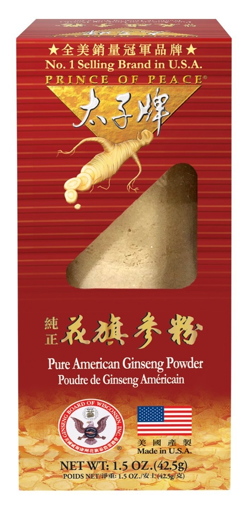 Príncipe da Paz 100% Wisconsin American Ginseng Powder (Panax Quinquefolium), Caixa de presente 1.5 oz