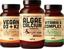 Algas Cálcio & Vegan D3 + K2 & Vitamina B Pacote Complexo - Suplemento de cálcio de Algas Vermelhas, 4000 UI Vitamina D3 e 100mcg Vitamina K2, Vitaminas B Essential
