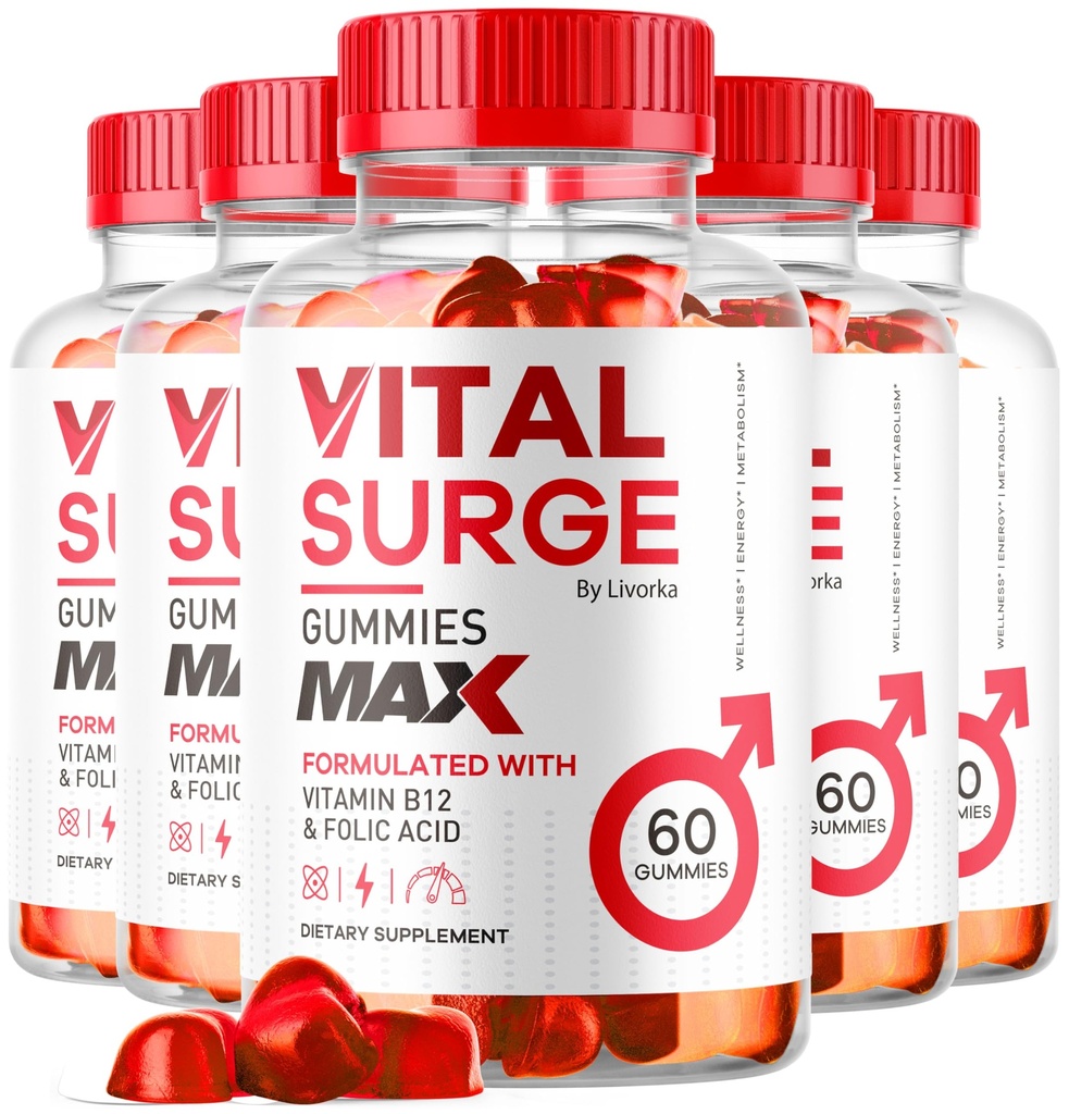 (5 Pack) Vital Surge MAX, VitalSurge Gummies MAX para homens de apoio, 1050 MG Fórmula de força máxima avançada, VitalSurge MAX desempenho masculino, Vital SurgeMAX homens chicletes
