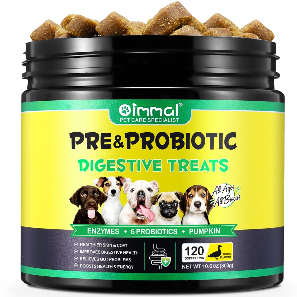 Probióticos para cães - Doces digestivos pré e probióticos para cães, saúde da gut do apoio, alergias sazonais, coceiras orelhas, mastigação macia do suplemento do cão, suporte da função imune para cães - 120pc / Duck Flavor