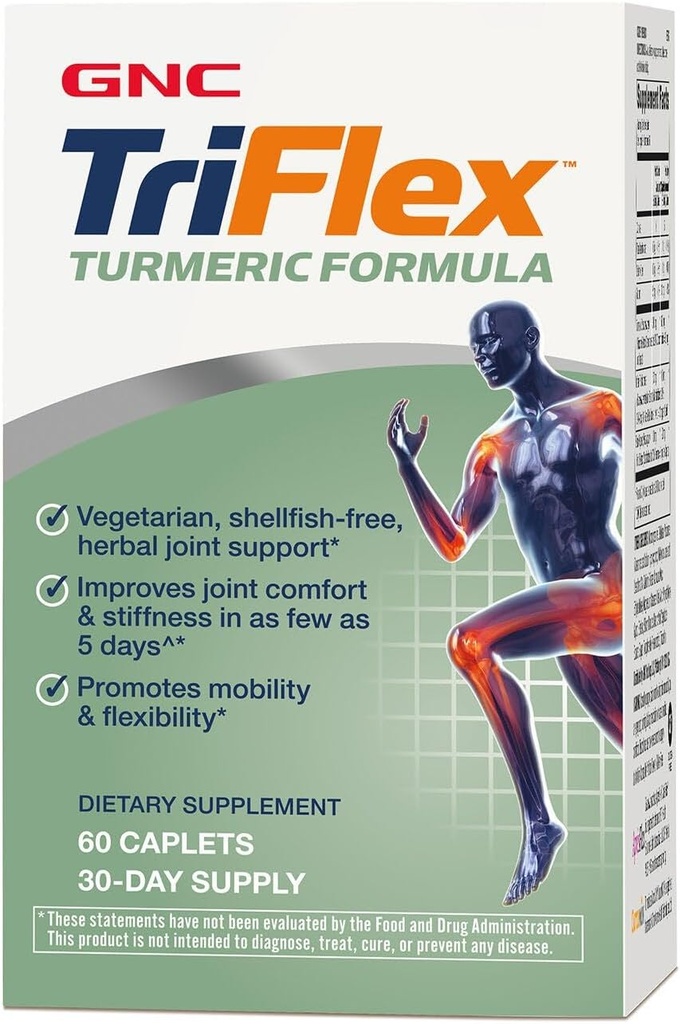 GNC TriFlex Fórmula Turmérica, melhora o conforto e a rigidez comuns, promove mobilidade e flexibilidade, 60 Caplets