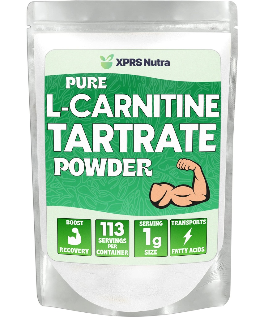 XPRS Nutra L Carnitina L Tartrate Pó - Premium Puro L Tartrate Carnitina - L-Carnitina - Vegan Friendly Bulk L Carnitina Pó - Suplemento Aminoácido (4 Ounce)