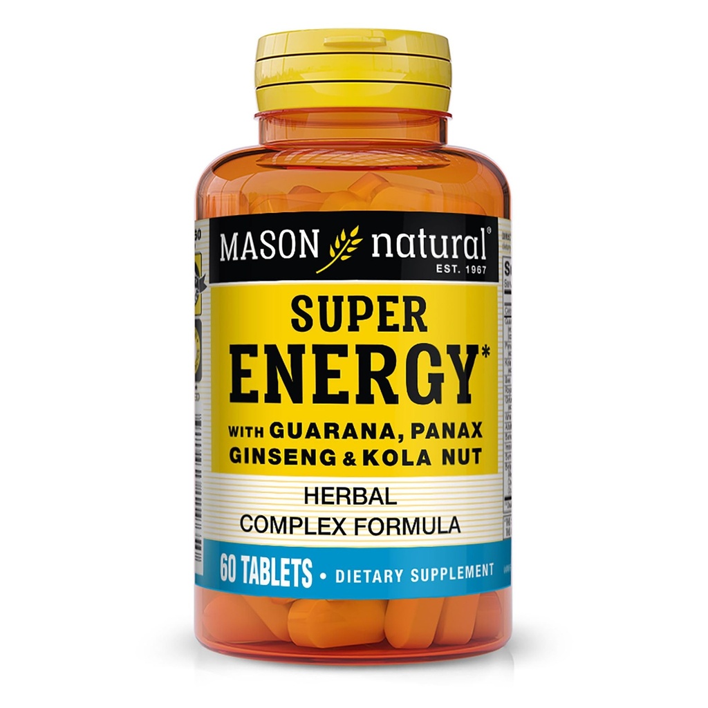 Super Energia MASON NATURAL, feita com Guaraná, Panax Ginseng & Kola Nut para desempenho e energia ideais, fornecimento de 30 dias