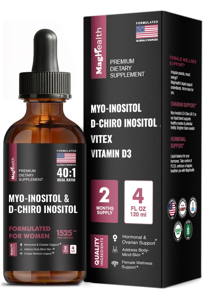 Myo-Inositol & D-Chiro Inositol - 40:1 Razão - 60-Dia de Fornecimento - Apoio à Saúde da Mulher e Apoio ao Bem-Estar Diário para promover o equilíbrio geral - Suplemento Inositol Premium