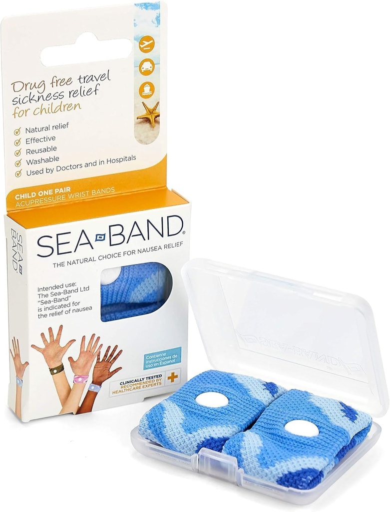 Bandas de punho de acupressão de mar, 1 par de crianças (azul)