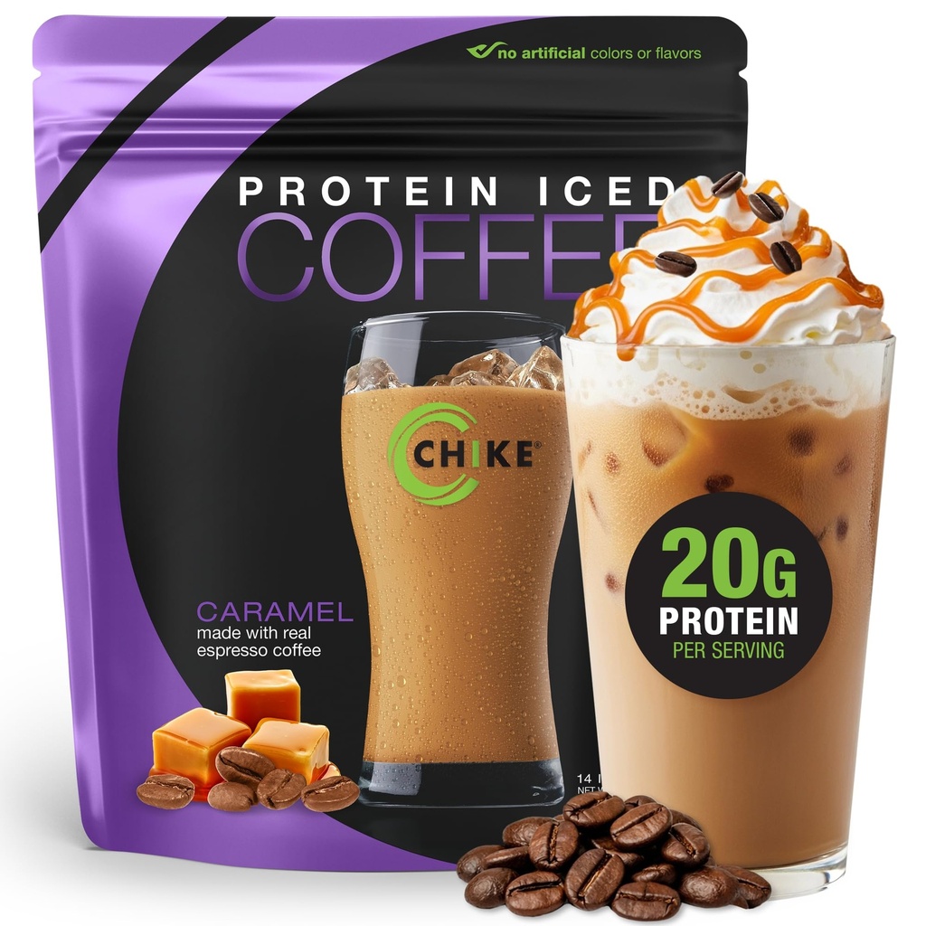 Chike Caramel High Protein Iced Café, 20 G Protein, 2 shots Espresso, 1 G Sugar, Keto Friendly e Gluten Free, 14 Servings (14.3 Ounce)