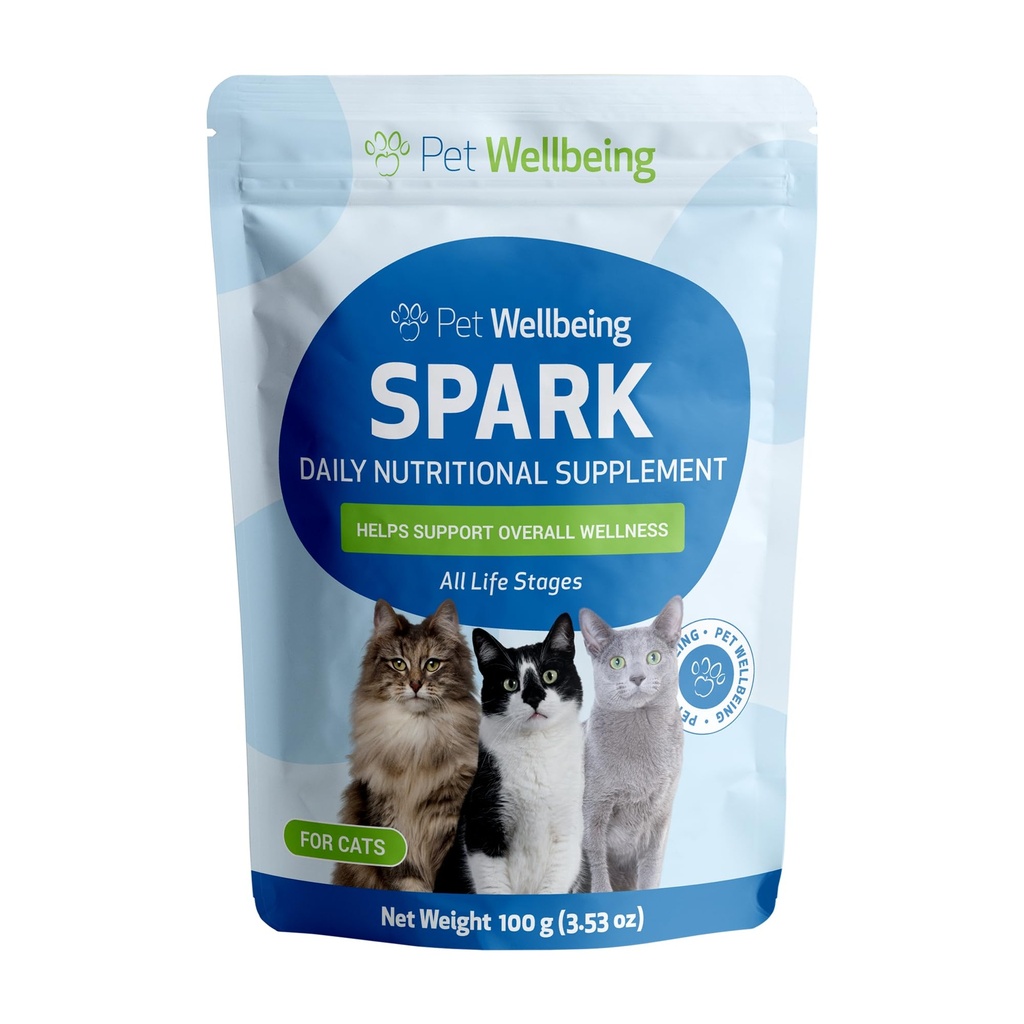 Bem-estar de animais de estimação Spark Daily Nutritional Greens Superfood para gatos - Probióticos, Prebióticos, Enzimas Digestivas, Aminoácidos, Antioxidantes, Vitamina D, Espirulina - Veterinário-Formulada 3,53 oz (100 g)