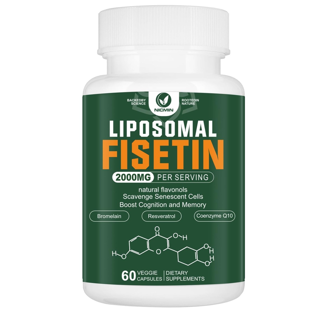 Fisetina lipossómica Suplemento, 2000MG, 98% Fisetina pura Polifenóis Antioxidantes, com Quercetina, TMG e Resveratrol, para Envelhecimento Saudável, Suporte Cognitivo, 60 Cápsulas