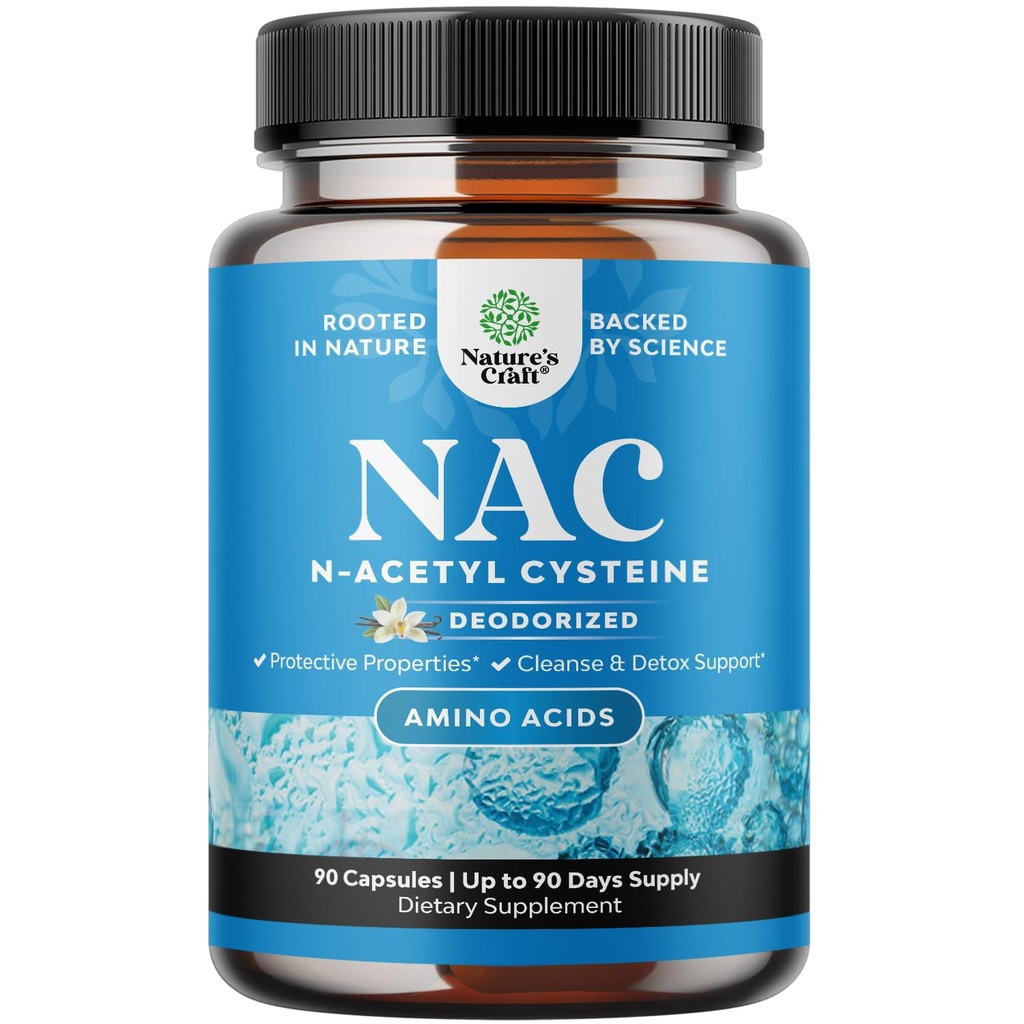 Natures Craft NAC Supplement N-Acetil Cysteine - Vegan alta absorção NAC 600mg por cápsulas de serviço - Glutationa Precursor para fígado Cleanse Detox & Repair Plus Lung Health - 90 Contagem
