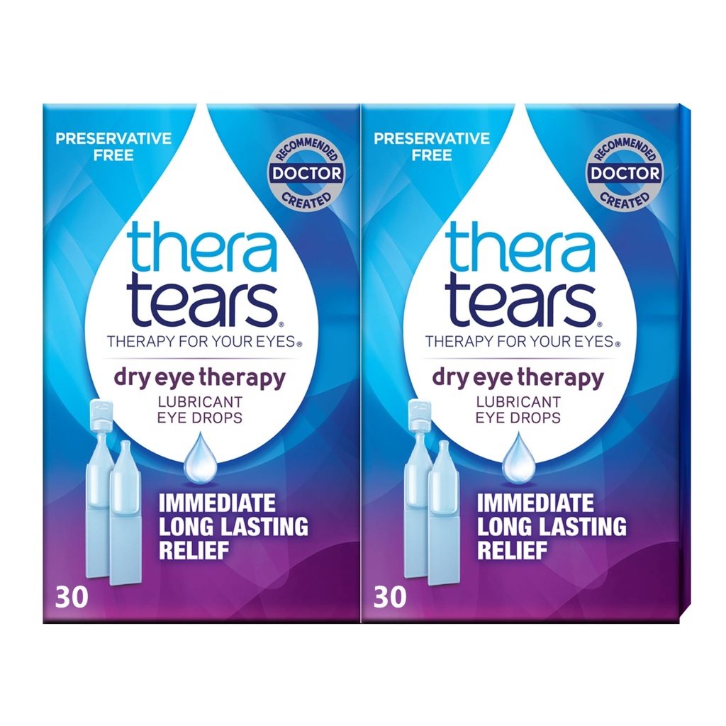 TheraTears Seca Terapia Ocular Lubrificante Colírio para Olhos Secos, Preservativo Colírio Livre, 30 Frascos para injetáveis de uso único (2 embalagem)