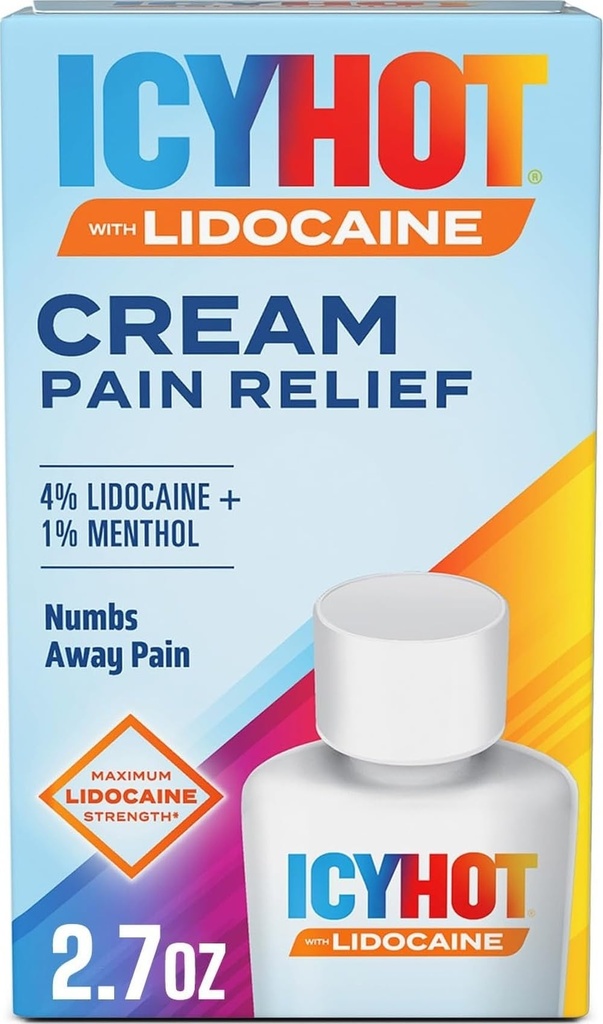 Creme de alívio de dor de força quente quente com lidocaína mais mentol, 2,7 onças