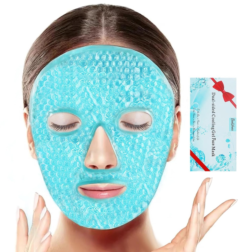 Máscara de rosto de gelo BeeVines, Gel de refrigeração para Puffy Eyes, Compressão Reutilizável Frio & Quente, Pacotes Olhos Congelados Máscaras para Mulheres para Círculos Negros, Puffiness & Allergies (Um Pacote Azul)