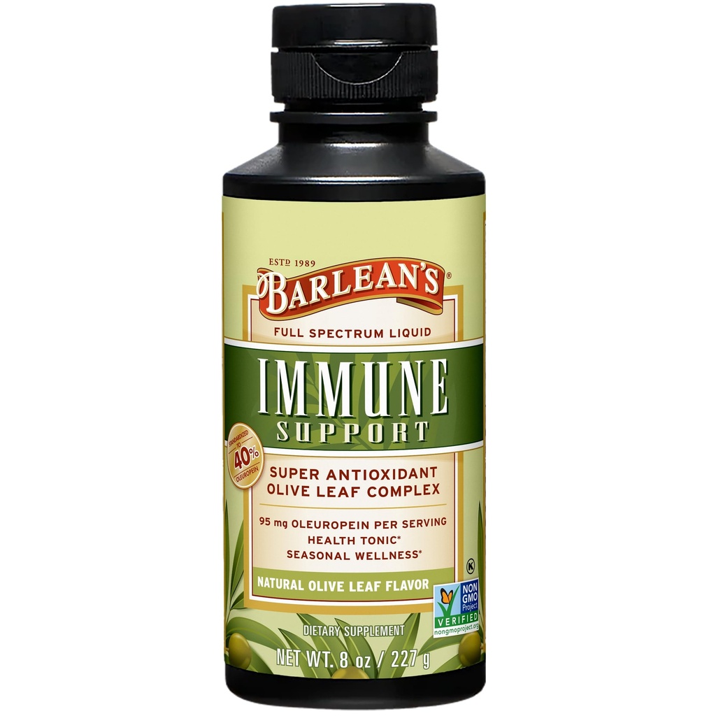 Barlean's Olive Leaf Complex Liquid Imune Support Supplement, 95mg Oleuropein Antioxidants, 8 onças