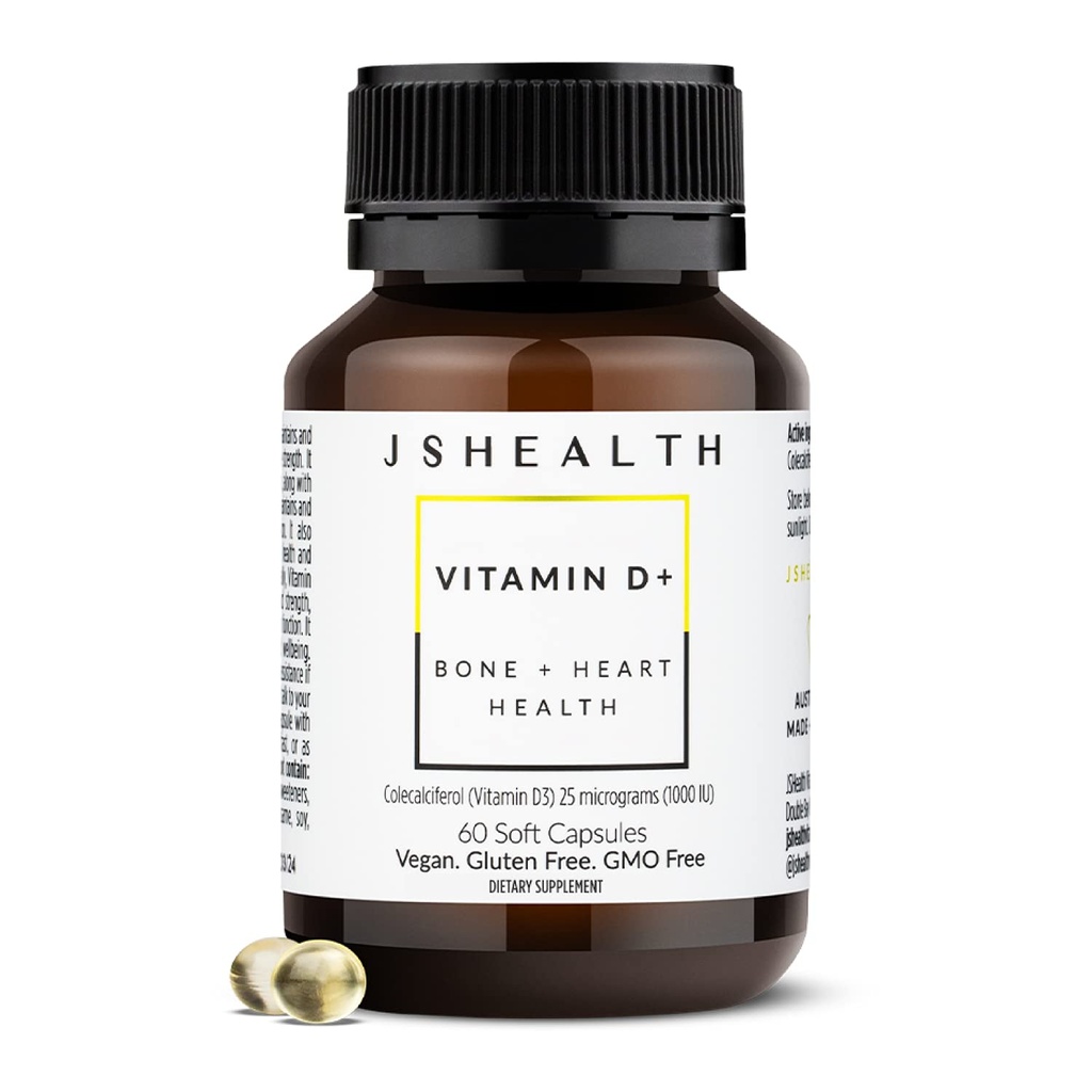 JSHealth Vitamina D3 1000iu Suplemento para função muscular saudável, saúde óssea e cardíaca, e suporte imunológico