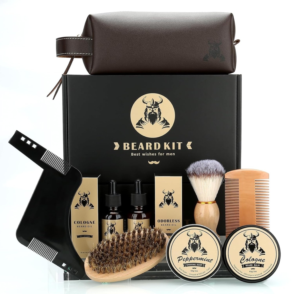 Beard Care Kit Presentes para Homens, 9 Pcs Beard Grooming Kit, Beard Club Kit é um exclusivo presentes masculinos para o pai marido namorado, aniversário do pai aniversário casamento Natal presentes idéias para ele chefe