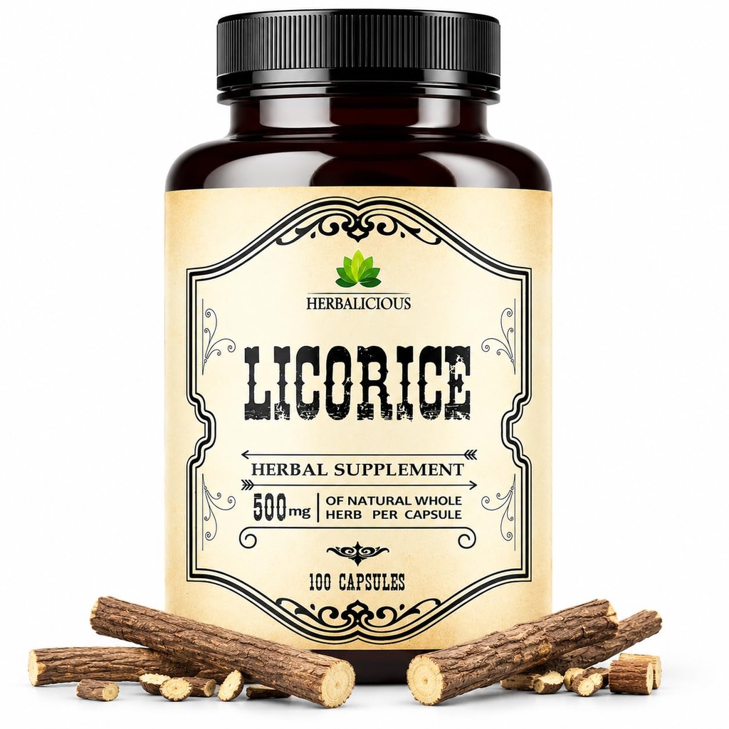 Alcaçuz Raiz 100 Cápsulas – Puro Glycyrrhiza Glabra – Suplemento de ervas para conforto digestivo e bem-estar geral – Não-GMO e Aditivo-livre
