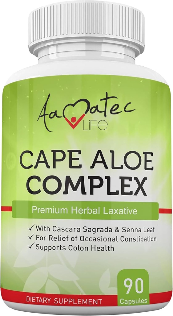 Aamatec Life Cape Aloe Herbal Complexo Laxante para alívio da constipação, Movimentos de Bowel Saudável, Digestivo & Colon Saúde com Cascara Sagrada e Senna Leaf Suplemento para Homens e Mulheres 90 Cápsulas