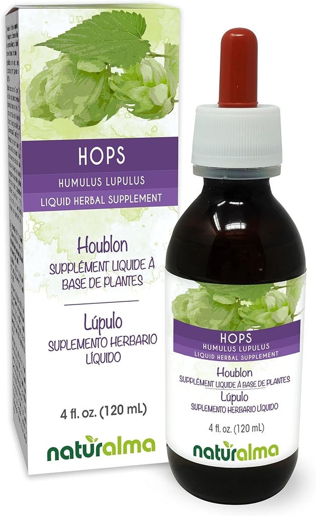Naturalma Hop (Humulus lupulus) strobilus or Cone (Flores femininas) Tintura sem álcool - 4 fl oz Extrato líquido em gotas - Suplemento de ervas - Vegan