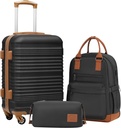 Coolife Bagagem conjunto 3 peças Bagagem conjunto transporte na mala Mala Hardside Bagagem com TSA Lock Spinner Rodas (preto, conjunto de 3 peças (BP/TB/20))