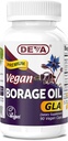 Deva Vegan Vitaminas, Óleo de Borage 500mg, Fonte rica de ácido gordo Ômega-6 GLA (ácido linolênico gama), Pressionado a frio e não refinado, 90 comprimidos, 1-Pack