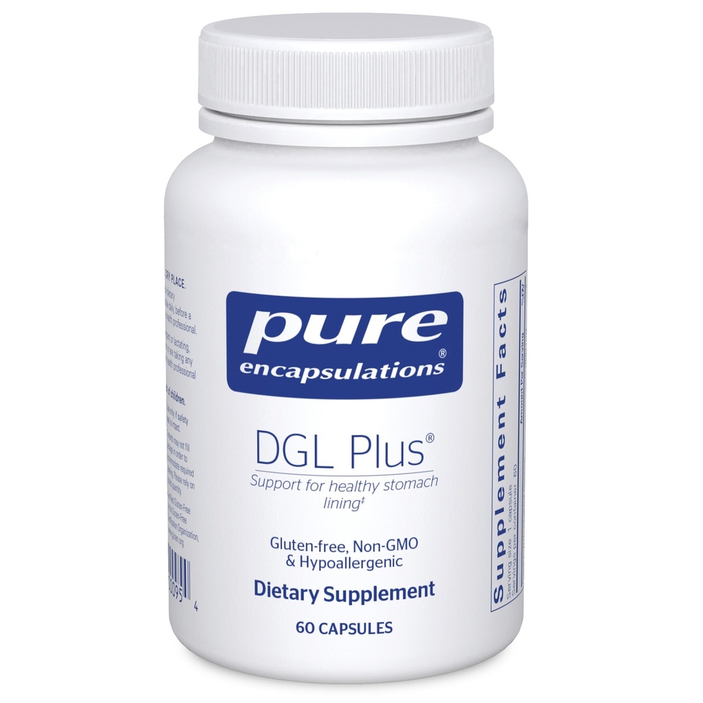 Encapsulamentos puros DGL Plus - Gut Suplementos de saúde para homens e mulheres - com raiz de Marshmallow, Aloe Vera Extract & Slippery Elm Bark - Não-GMO & Vegan - 60 Cápsulas