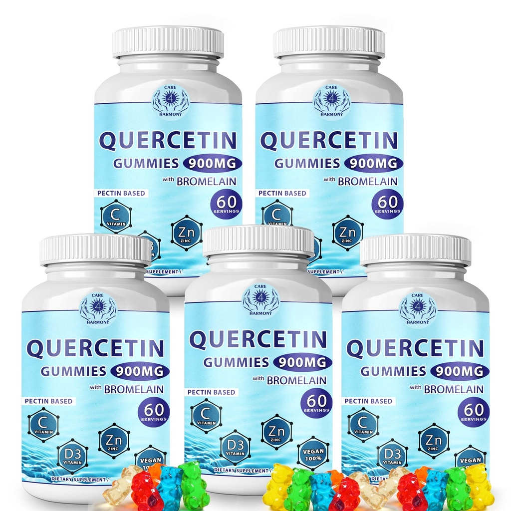 Quercetin Gummies - Quercetin com bromelina Vitamina C + Zinc Vitamina D3 – Chewable Quercetin 900mg Suplementos - Quercetin para Crianças e Adultos (5)