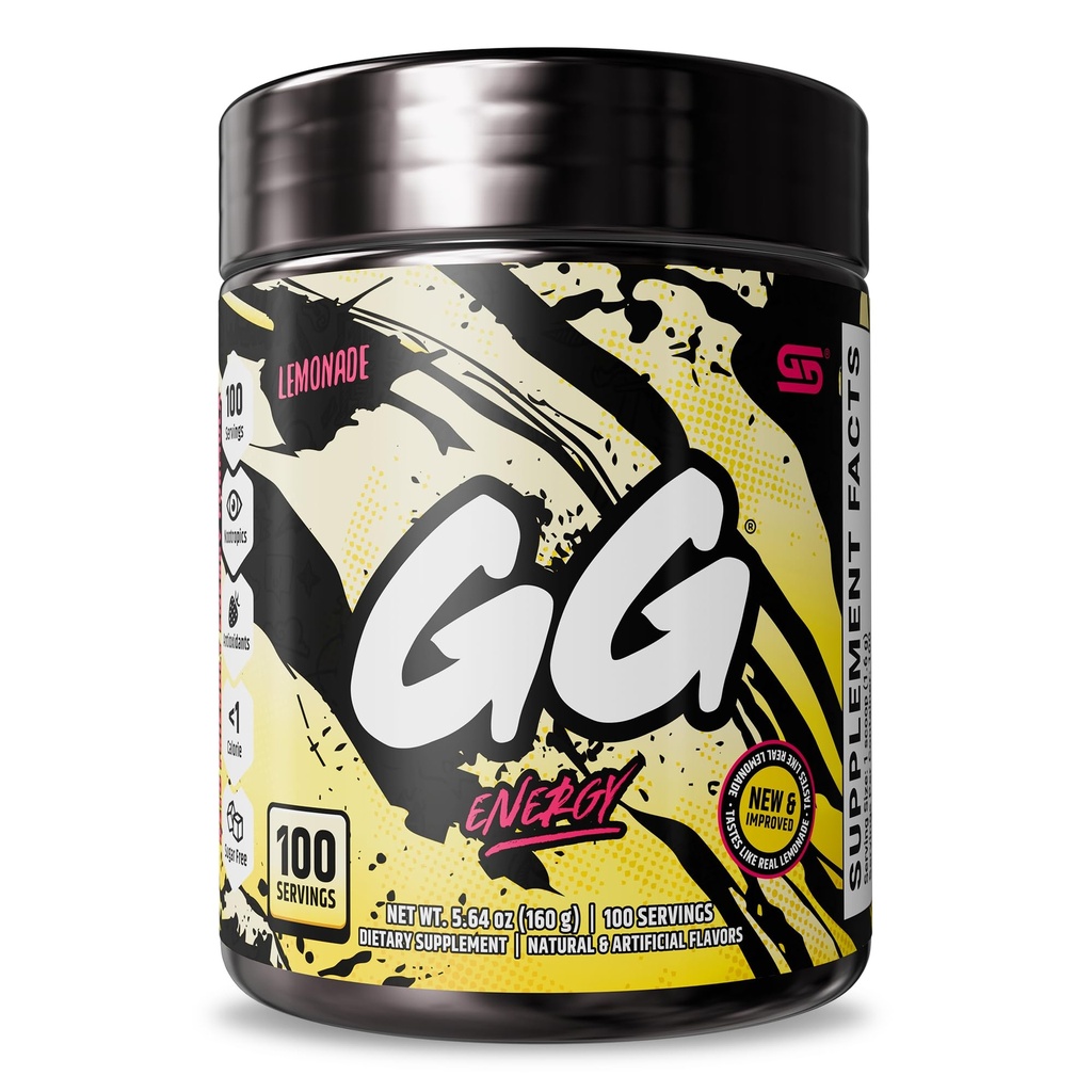 Gamer Supps GG® Energy - Limonada (100 Servings) - Keto Friendly Gaming Energia e mistura nootrópica, Açúcar grátis + Cafeína orgânica + Vitaminas, Bebida em pó