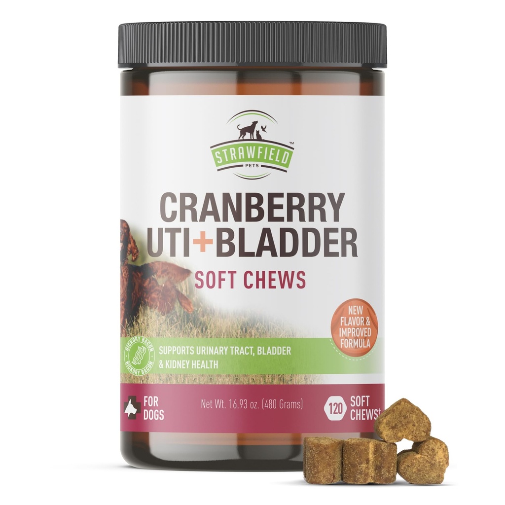 Cranberry Bladder & UTI mastiga para cães ; D-Mannose + Vitamina C para o suporte de trato urinário ; Incontinência do cão & Bladder Control Supplement ; Bacon Flavor suave mastiga  ; 90ct