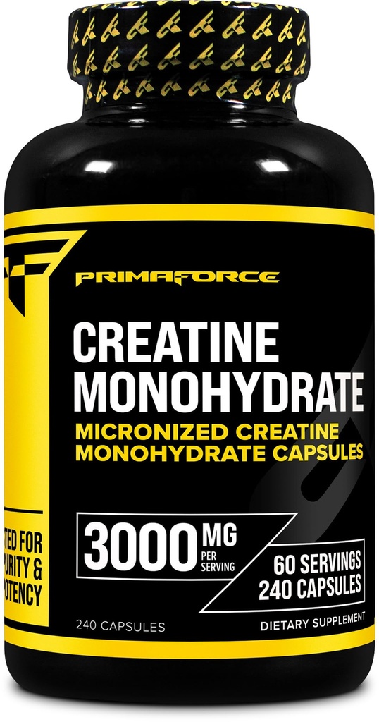 Primaforce Creatina Cápsulas mono- hidratadas - 240 Cápsulas, 3.000mg por serviço, Glúten Livre e Não-GMO