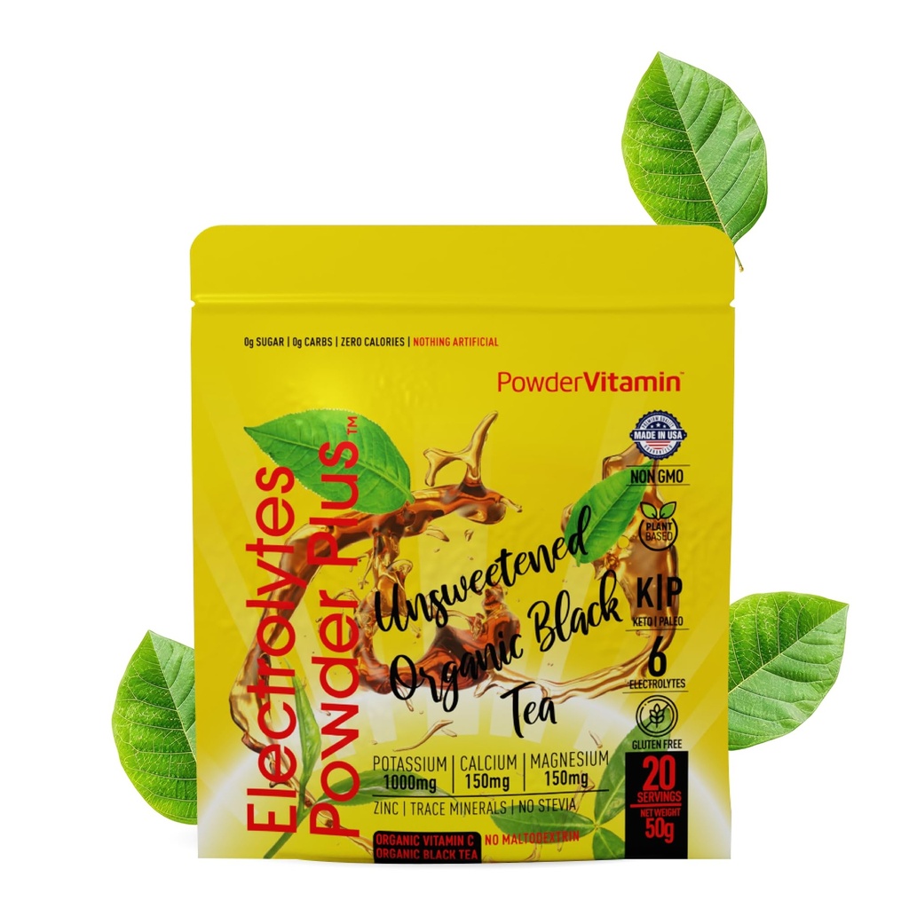 PóVitamina Eletrólitos Pó Mais (20 Servões) Chá preto não adoçado Eletrólito Pó Keto, Açúcar Livre, Rosa Himalaia Sal, 1000mgPotássio, 150mgCálcio, 150mgMagnesio,Hidração Pó NO STEVIA