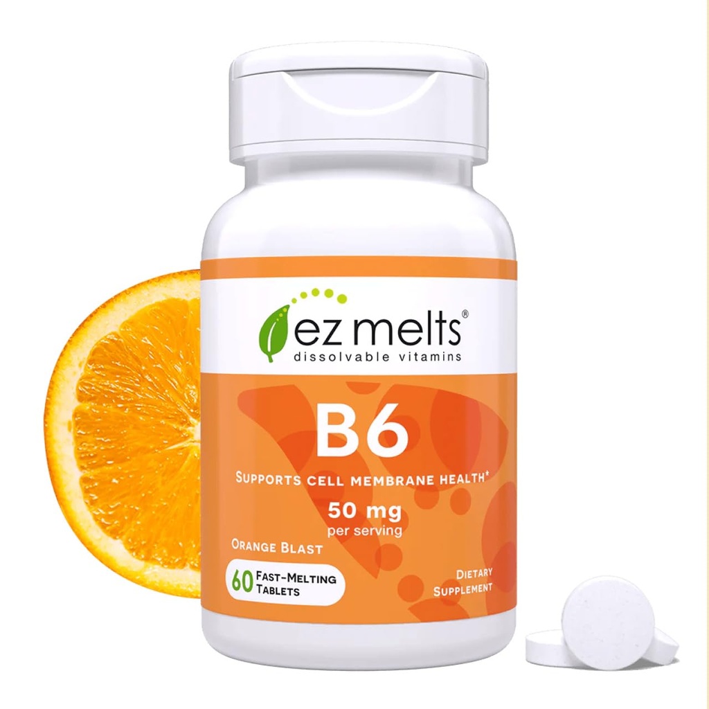 EZ Derrete Dissolvável Vitamina B6 50 mg, livre de açúcar, 1 mês de fornecimento - 1 embalagem