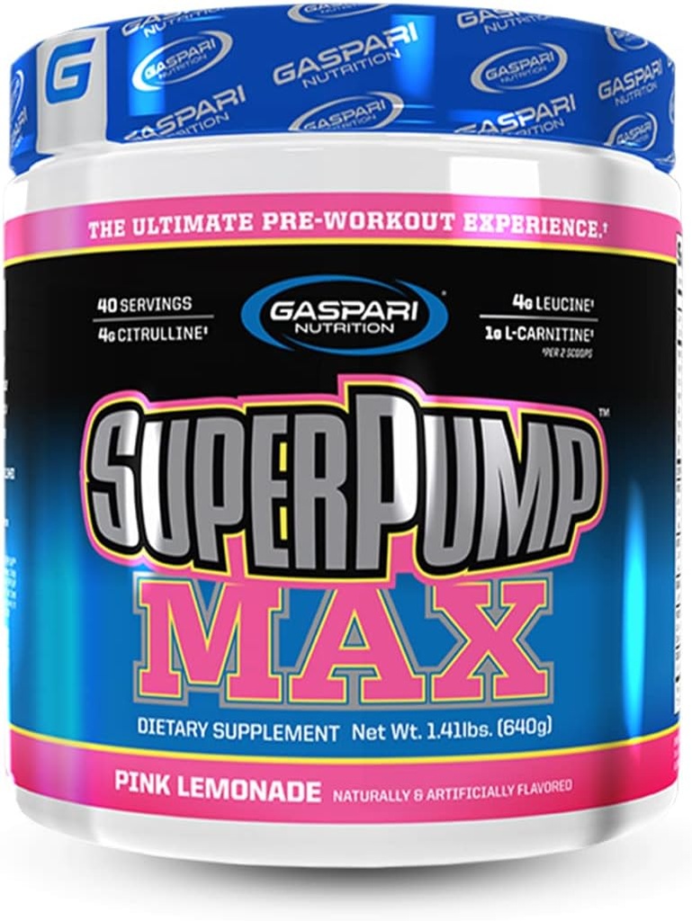 Gaspari Nutrition SuperPump MAX, The Ultimate Pre Workout Powder, Sustained Energy Preworkout, Nitric Oxide Booster, Crescimento muscular, Recuperação & Replenishes Electrolytes (Limonada rosa)