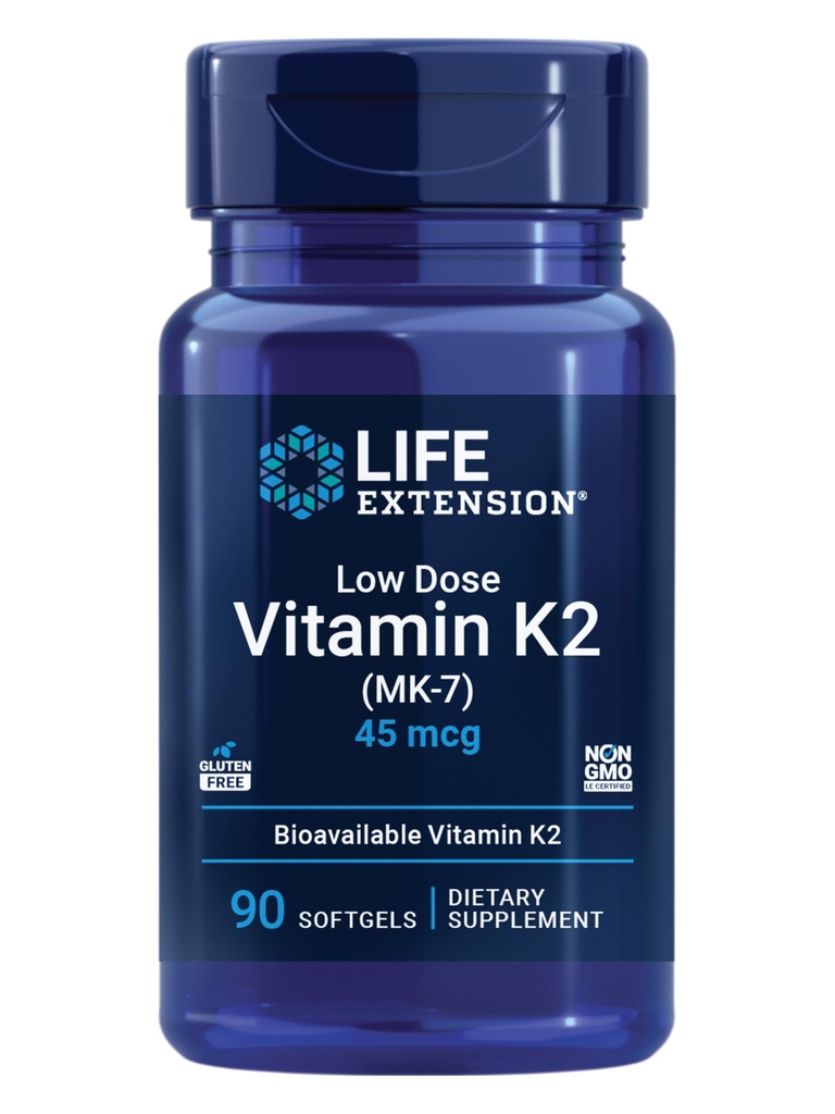 Extensão de vida Baixa dose Vitamina K2 – Suporta saúde arterial – Não-GMO, Gluten-Free – 90 Softgels