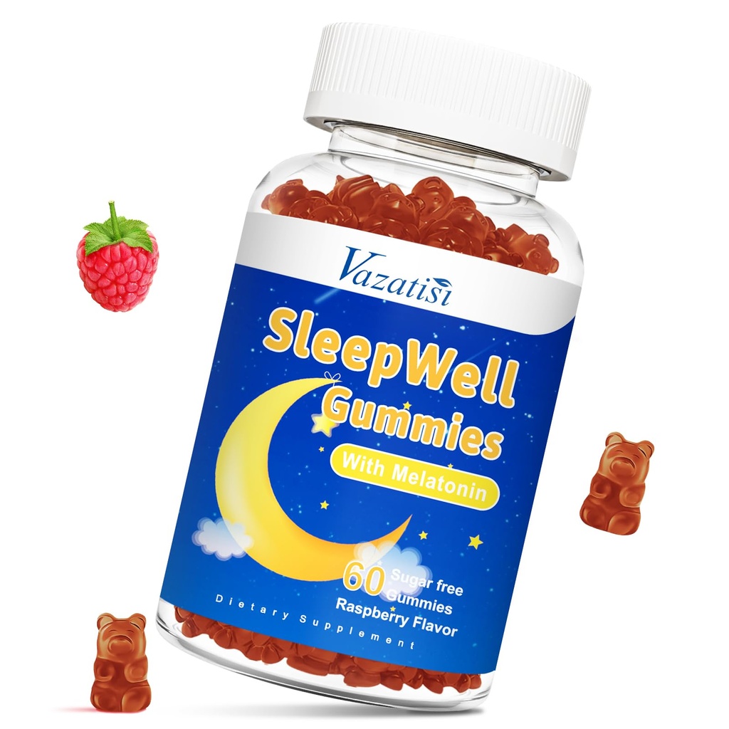 Pastilhas de dormir para adultos e crianças - Pastilhas de melatonina sem açúcar com 7,5mg de Melatonina Per Gummy, Magnésio, L-Teanina, Vitamina B12, Vegetariana - Framboesa