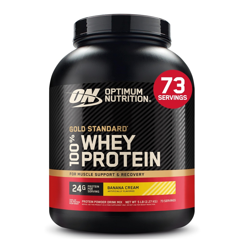 Optimum Nutrition Gold Standard 100% Whey Protein Powder, Banana Cream, 5 libras (Pacote de Maio Vary)
