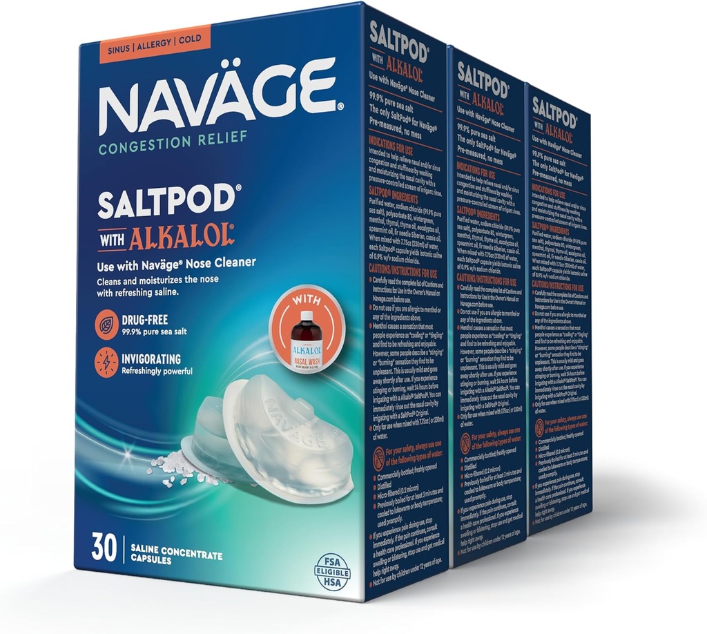 Navage SaltPod w/ Alkalol (3 30-Packs) - Projetado exclusivamente para Navage Nasal Rinse - Sinus Rinse Alkalol Pods para alívio rápido (90 SaltPod Refils)