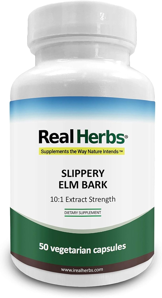 Real Herbs Slippery Elm Bark Extract-Derived de 7000mg de Slippery Elm Bark com 10:1 Extract Força- acalma a dor de Mucous Membranes, Antioxidant Skin Health Support–50 Cápsulas Vegetarianas