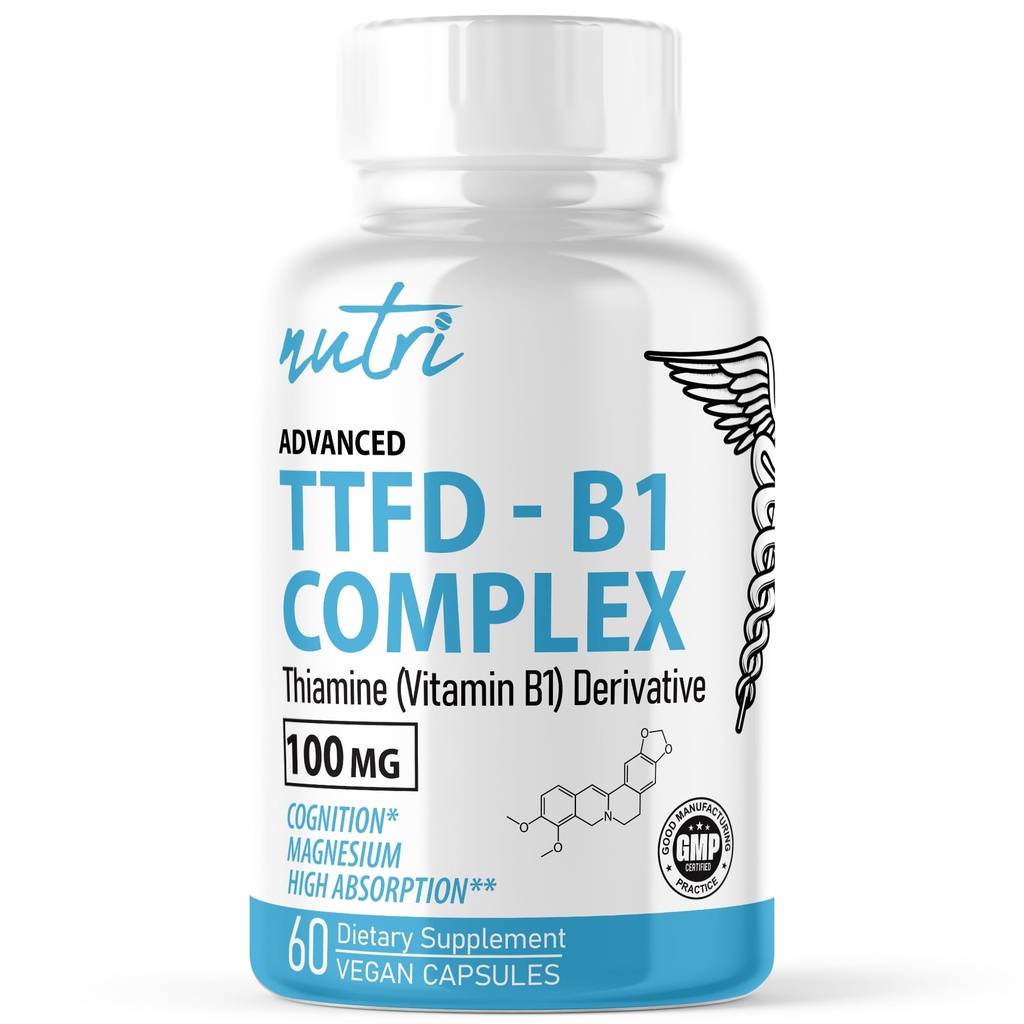 Fusões da natureza TTFD Thiamine B1 Suplemento - 100mg 60 Servings - com 8mg de magnésio - sem enchimento tóxico - TTFD Thiamine Dissulfureto de tetrahidrofurfurilo - Laboratório de Terceiros Testado - Suplementos Nutri