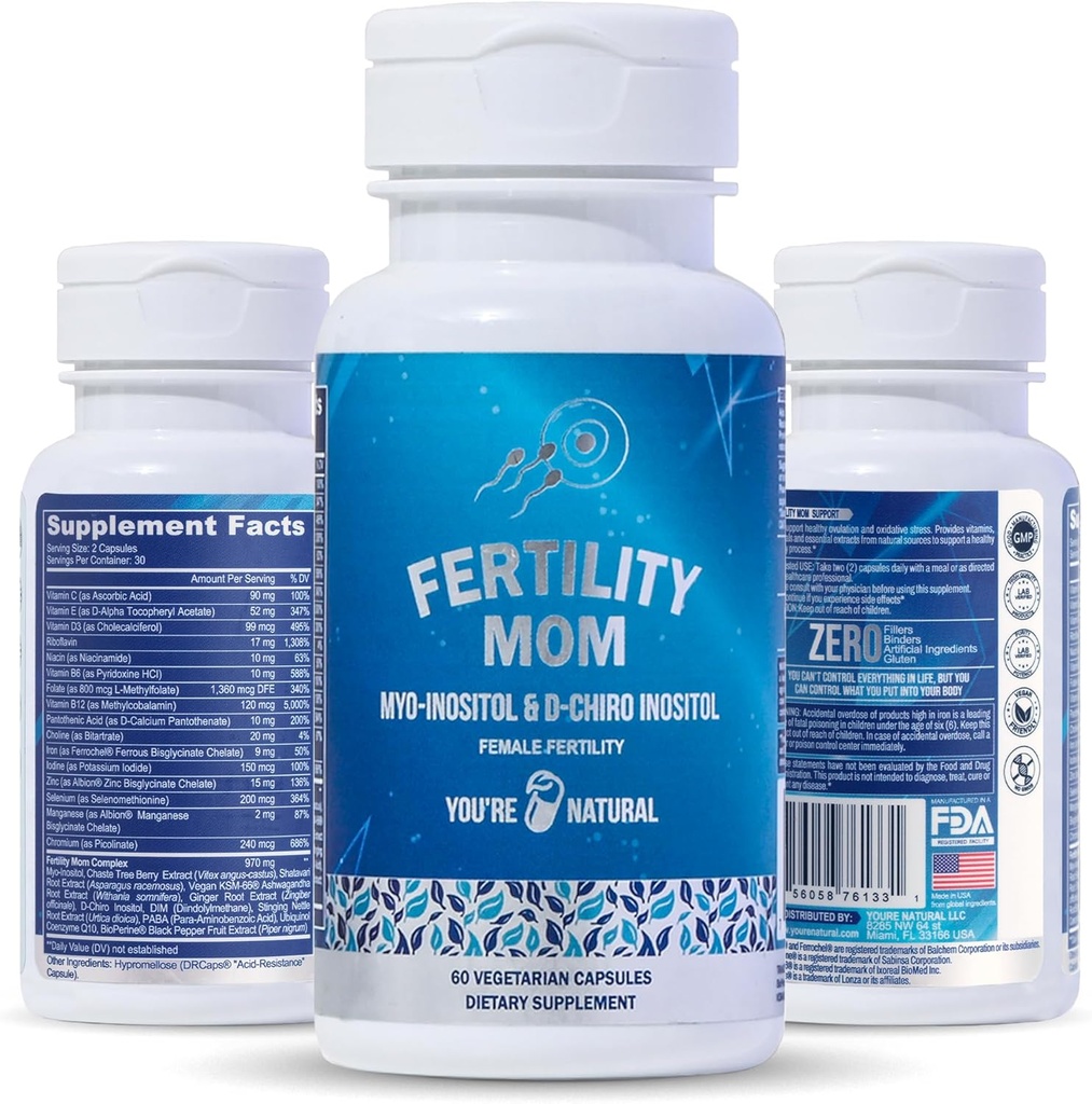 VOCÊ É NATURAL Conceição Fertilidade Vitaminas para as Mulheres - Vitaminas Pré-Natais - Myo-Inositol, D-Chiro Inositol & Folato, Regula o Ciclo, Ovulação de Ajuda, Suporte Hormonal e Ovariano, Vitex, 30 Dia Fornecimento