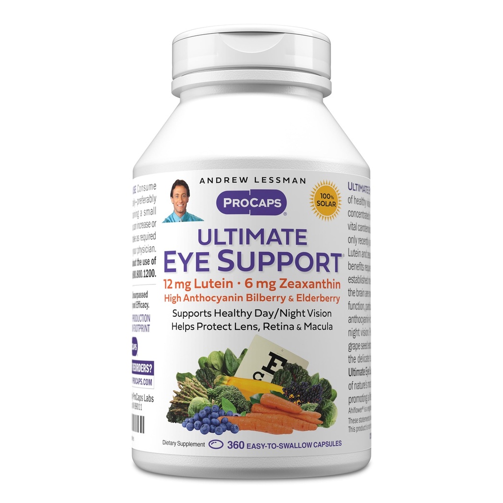 ANDREW LESSMAN Ultimate Eye Support 360 Softgels - 12mg Lutein, 6mg Zeaxanthin, Bilberry, Nutrientes chave para apoiar a saúde ocular e promover visão saudável. Sem aditivos. Fácil de engolir Softgels