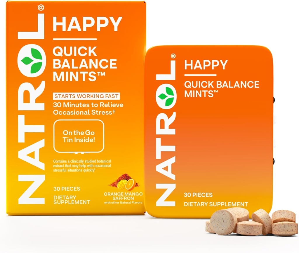 Natrol Quick Balance Mentas Felizes, Suplemento de alívio de estresse ocasional, 30 Mints, suprimentos de 15 dias