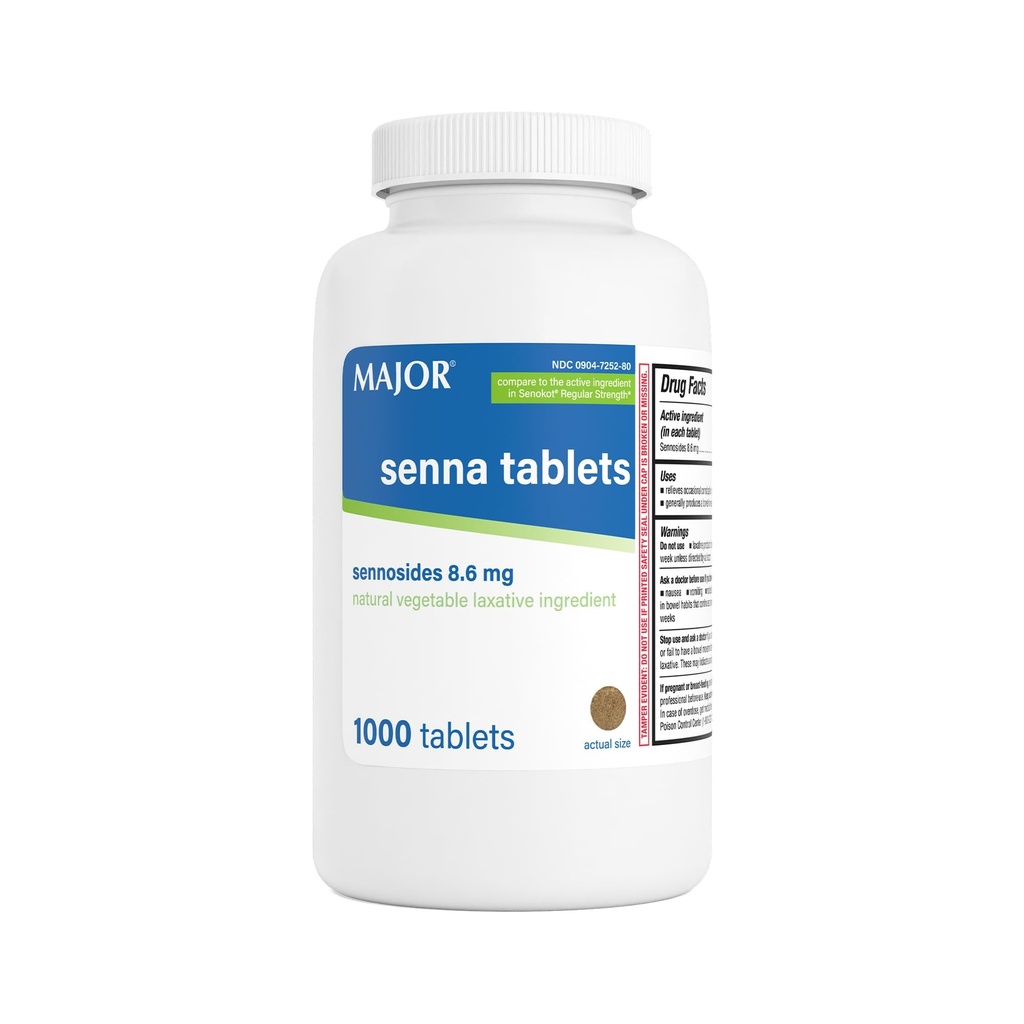 MAJOR Senna 8,6 mg Comprimidos Laxantes Vegetais Naturais - Feitos com Sennosídeos - 1000-Count (1-Pack)