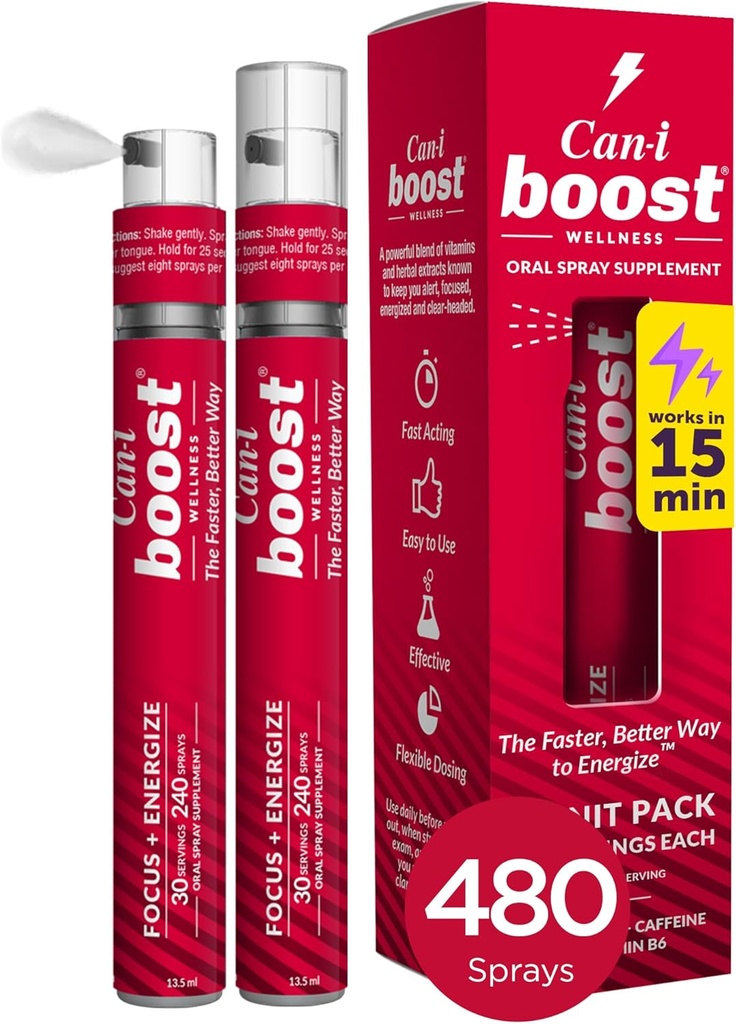 Can-i Boost Energy Spray para Mulheres em Menopausa e Perimenopausa Apoio Rápido Esquecemento e Nevoeiro Cérebro, 60 Servings
