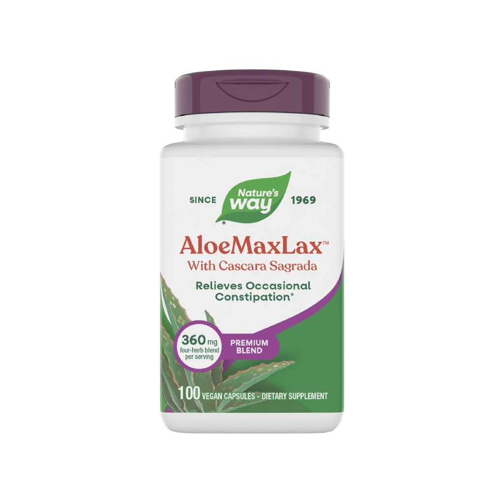 Maneira da natureza AloeMaxLax com Cascara Sagrada, Obstipação ocasional alívio *, 100 Cápsulas Vegan