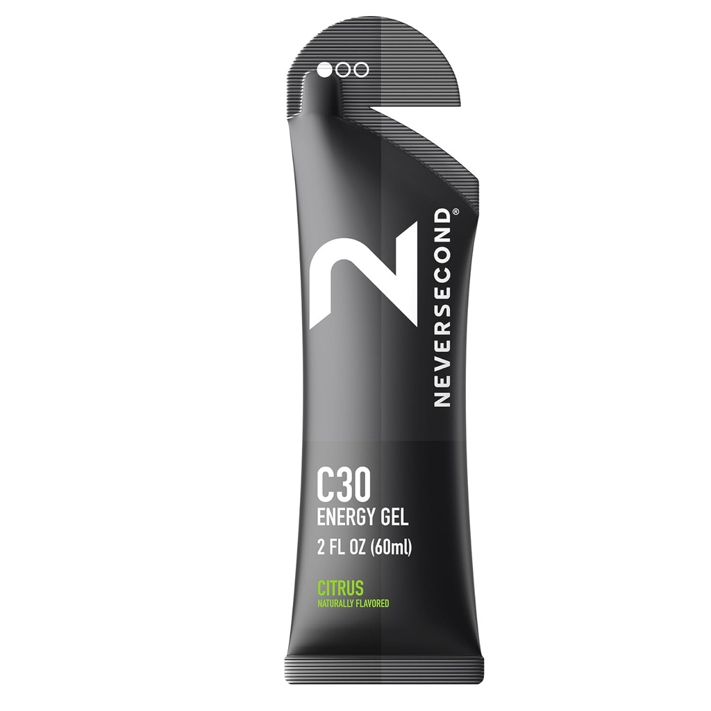 Neversecond Gel de Energia C30, Nutrição e Hidratação de Desempenho, Gel de Energia Never2 para Ultra Triatlos, Ciclismo e Maratonas (Citrus Flavor, Pacote de 12 Count)