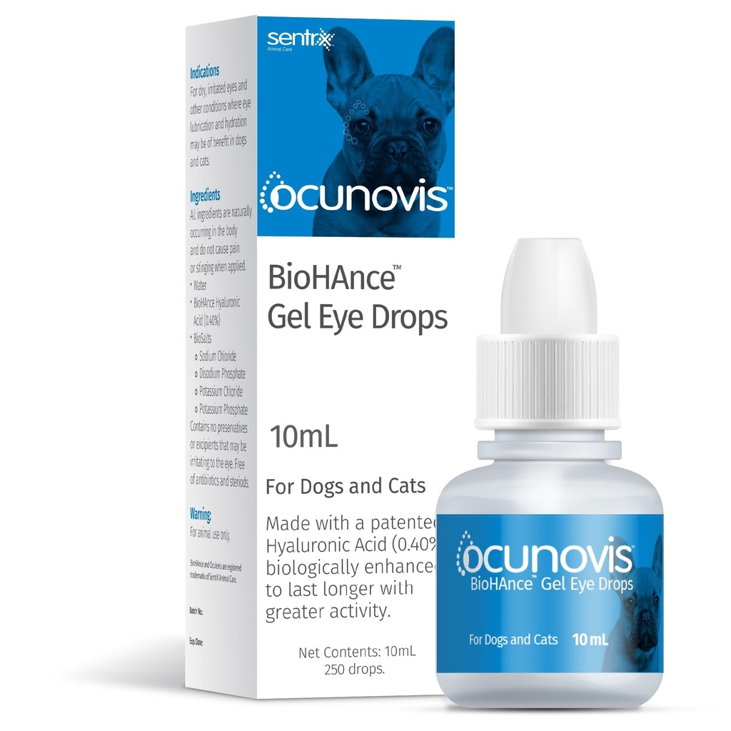 Sentrx Ocunovis Gel Colírio para Cães e Gatos, Lubrificante de Olho para Cães Lubrificante de Alergia, Cães com Olhos Secos, Lágrimas Artificiais, 10 ml