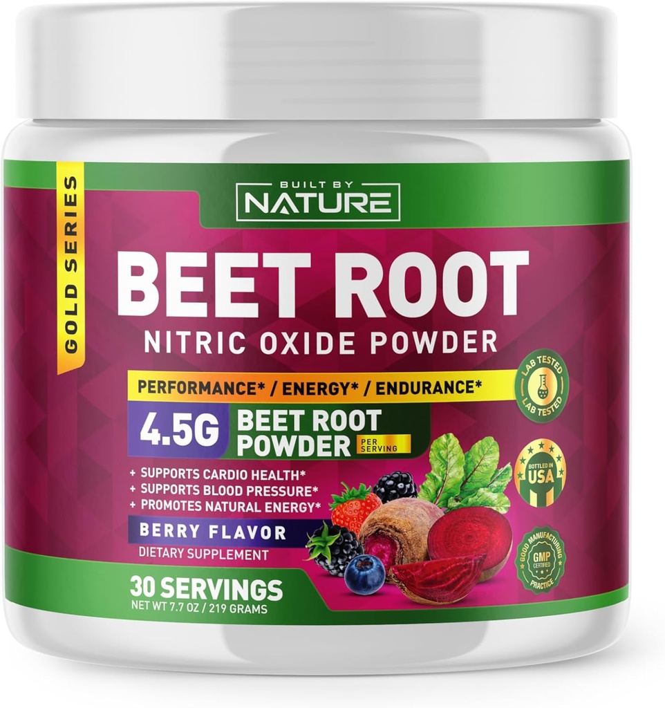 Beterraba Raiz Nitric Oxide Powder Supplement - Beterraba Orgânica Super Food Performance Booster for Circulation, Energy, Stamina, Sangue Fluxo e Saúde do Coração - Vegan, Non-GMO - Berry Flavor - 30 Servings